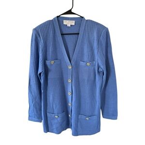 St. John Light Powder Blue Cardigan with Gold Buttons